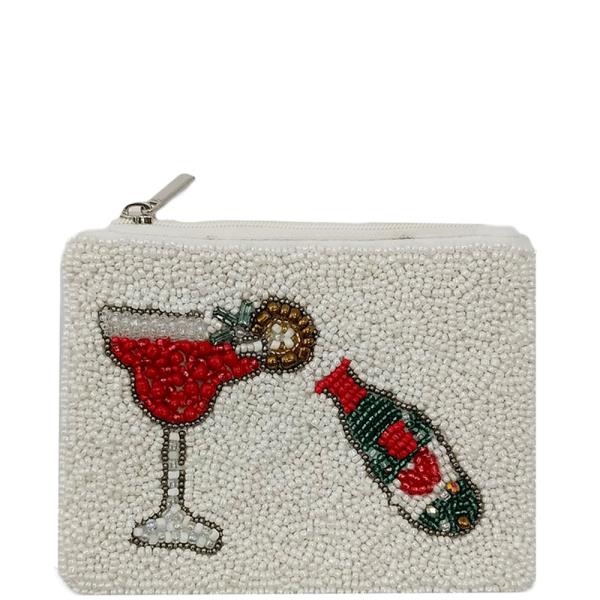 Seed Bead Martini Coin Purse Pouch Bag