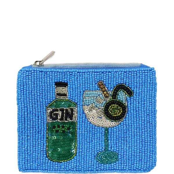 Seed Bead Gin Martini Coin Purse Pouch Bag