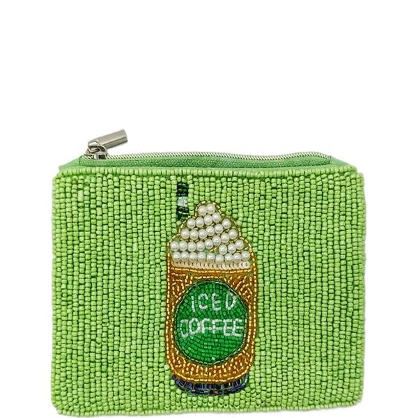 Seed Bead Iced Coffee Coin Purse Pouch Bag