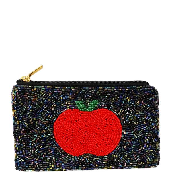 Seed Bead Apple Coin Purse Pouch Bag