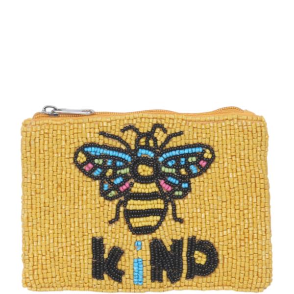Seed Bead Bee Kind Letter Coin Purse Pouch Bag