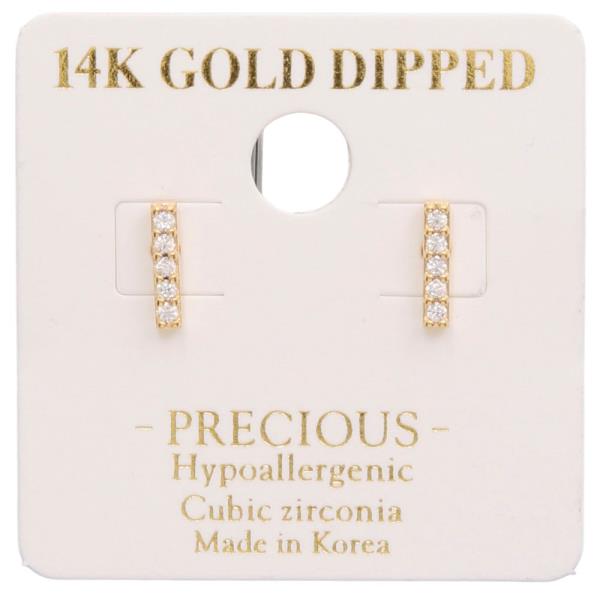 14K GOLD DIPPED CZ BAR EARRING