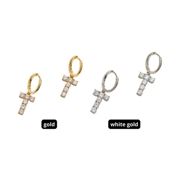 14K GOLD DIPPED CZ CROSS SHAPED HUGGIE HOOP EARRING
