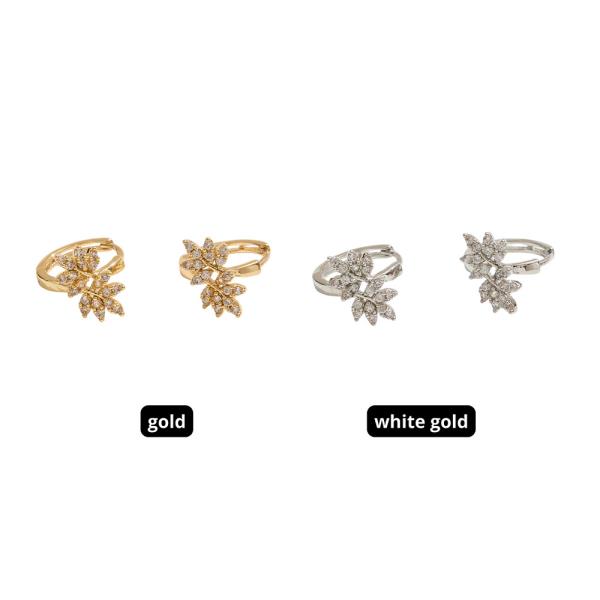 14K Gold Dipped Leaf CZ Huggie Earring