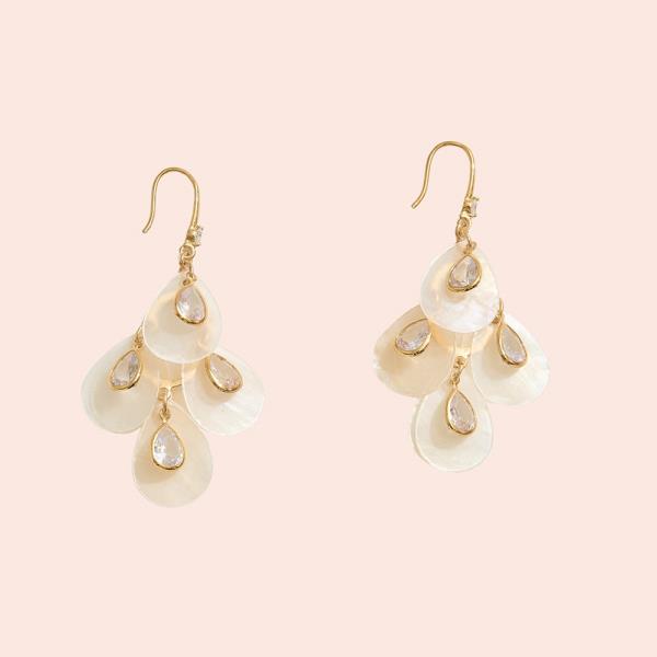 14K Gold Dipped Teardrop Shell CZ Hook Earring