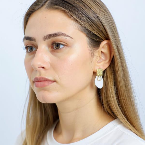 14K Gold Dipped Mother of Pearl CZ Post Earring