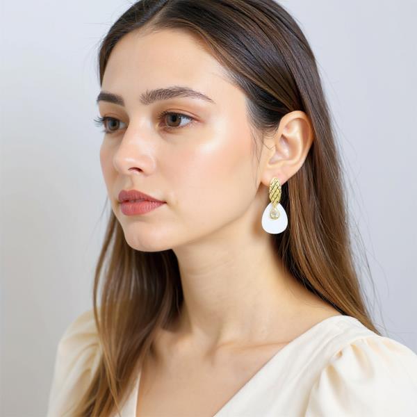 14K Gold Dipped Mother of Pearl CZ Post Earring