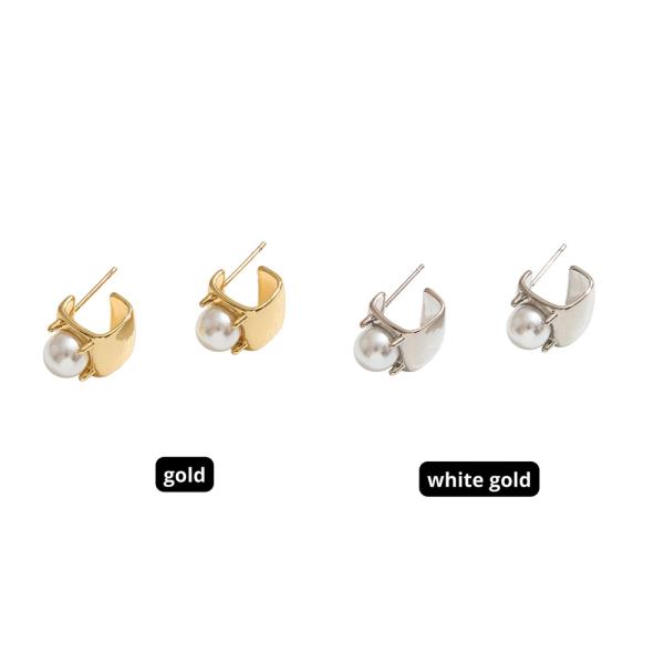 14K GOLD DIPPED WIDE BAND POST HOOP EARRING WITH PEARL ACCENT