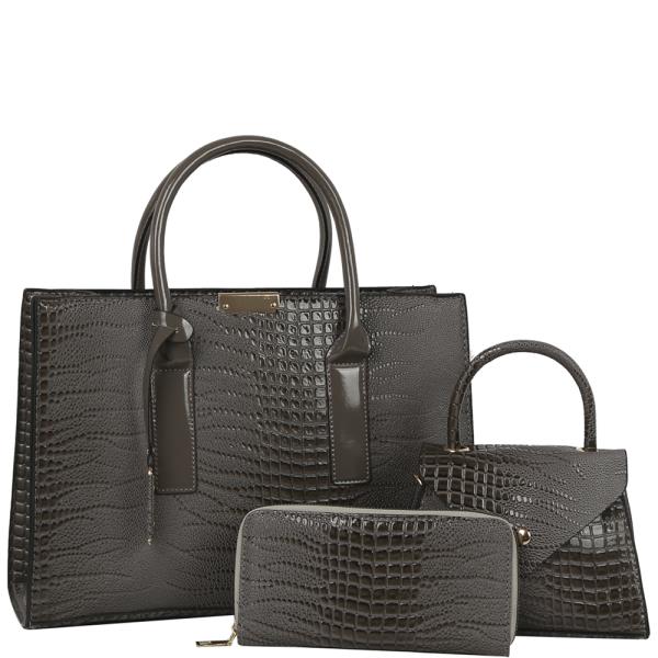 3IN1 Croc Texture Tote W Mini Bag and Wallet Set