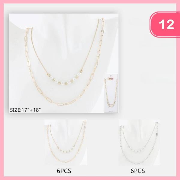 Layered Beaded Chain Necklace (12 Units)