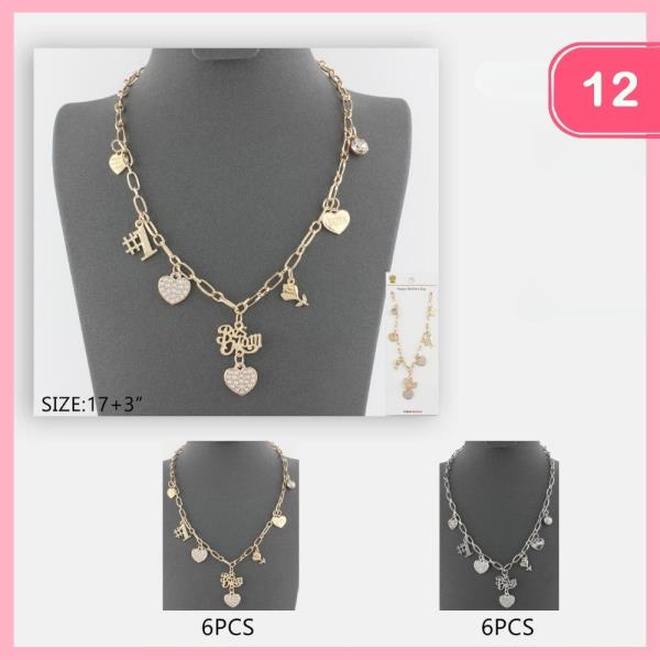 Rhinestone Best Mom Heart Necklace (12 Units)