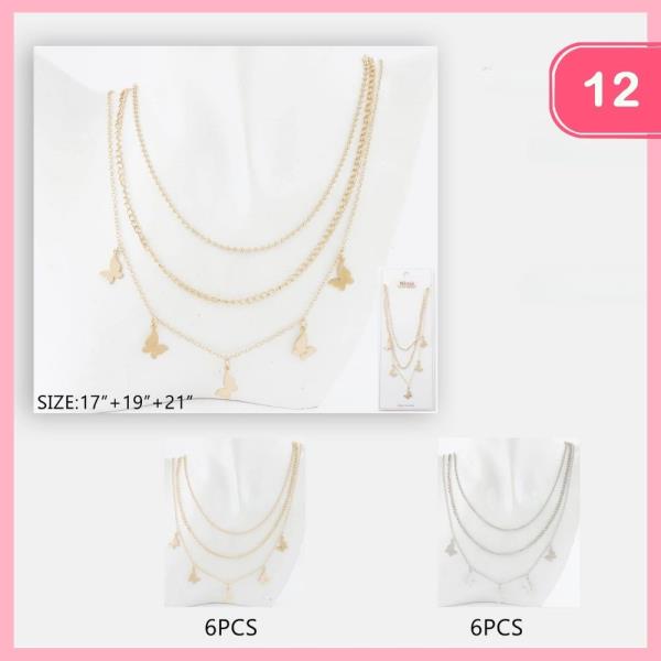 Layered Butterfly Pendant Necklace (12 Units)