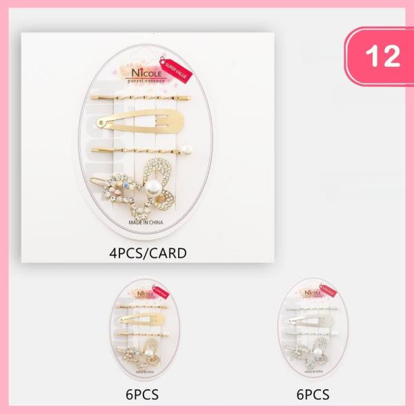 Pearl Bobby Pins Snap Hair Clip Set (12 Units)
