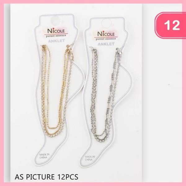 Rhinestone Layered Anklet (12 Units)