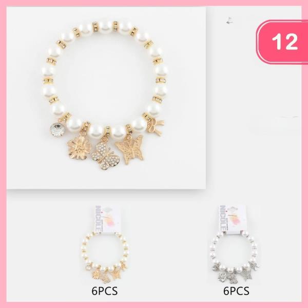 Rhinestone Butterfly Bow Charm Bracelet (12 Units)