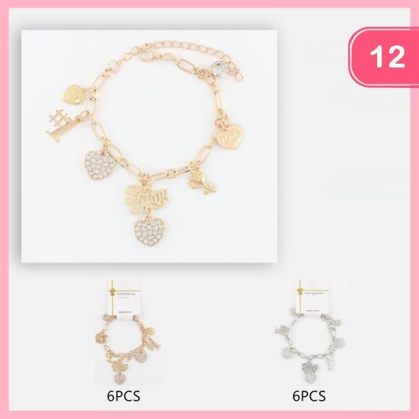 #1 Mom Rhinestone Heart Rose Bracelet (12 Units)
