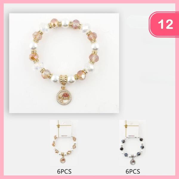 Rhinestone Beaded Mom Pendant Bracelet (12 Units)