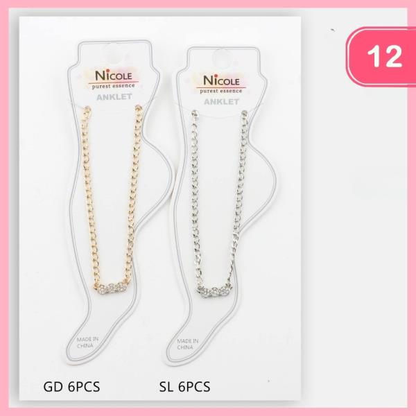 Rhinestone Bow Pendant Chain Anklet (12 Units)