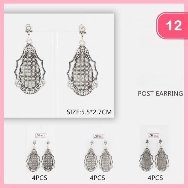 Textured Metal Dangle Earrings (12 Units)