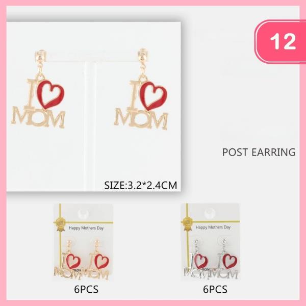 I Love Mom Dangle Earring (12 Units)