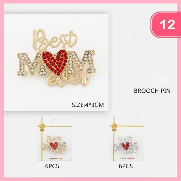 Rhinestone Best Mom Ever Brooch (12 Units)