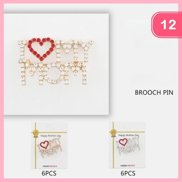 Rhinestone I Love My Mom Brooch (12 Units)