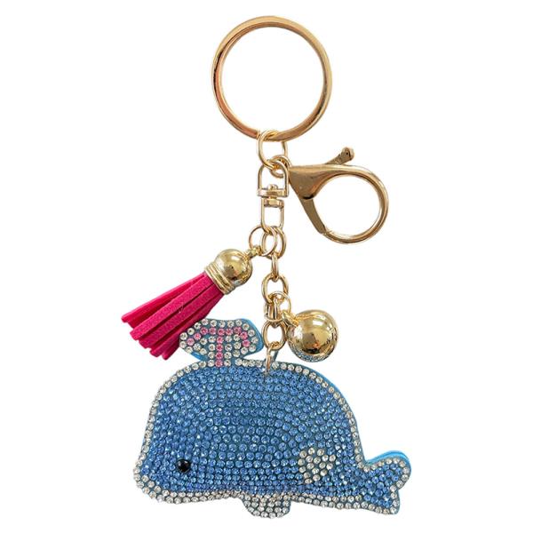RHINESTONE WHALE KEYCHAIN WITH TASSEL