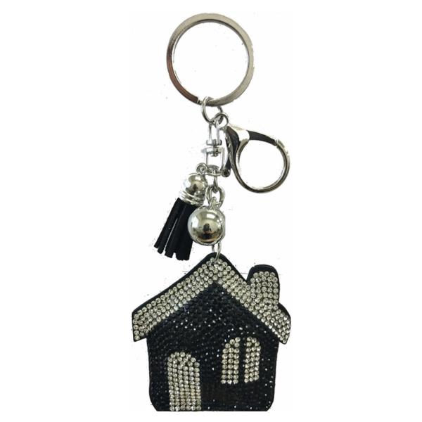 RHINESTONE HOUSE KEYCHAIN WITH TASSEL