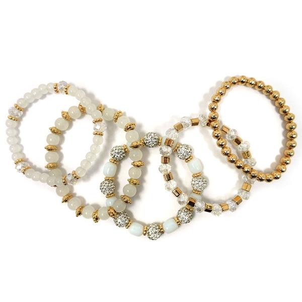 Stretch Glass W Fireball 5 Rows Bracelet Set