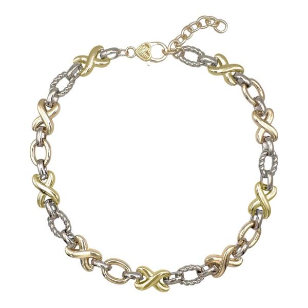 Two Tone “X” Cable Link Chain Necklace