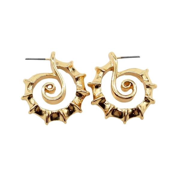 Gold Textured Spiral Design Earrings