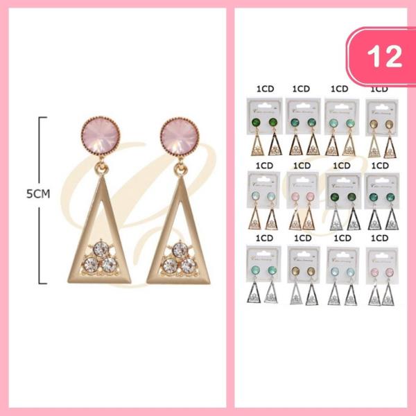 Rhinestone Triangle Dangle Earrings (12 Units)