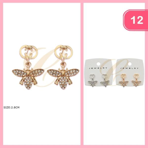 Rhinestone Bee Dangle Earrings (12 Units)
