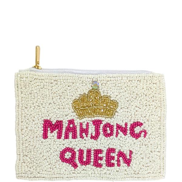 Seed Bead Mahjong Queen Coin Purse Pouch Bag