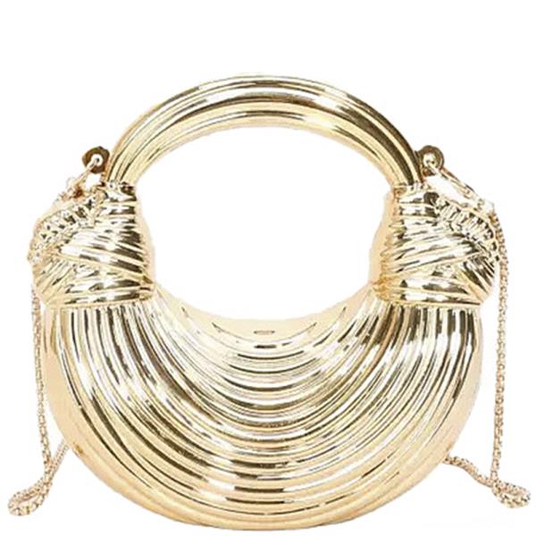 Round Metal Design Handle Crossbody Bag