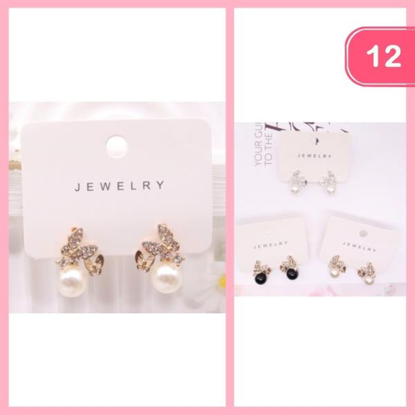Rhinestone Butterfly Pearl Earring (12 Units)