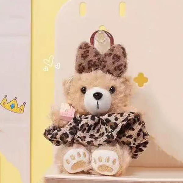 TEDDY BEAR WITH LEOPARD PRINT BOW AND DRESS PURSE CHARM KEYCHAIN