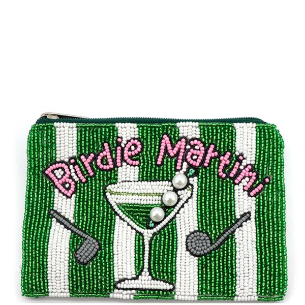Seed Bead Birdie Martini Golf Theme Coin Purse Bag