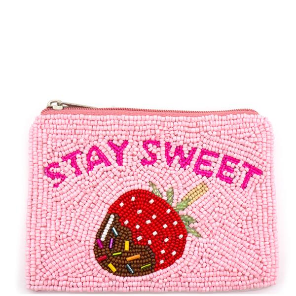 Seed Bead Stay Sweet Strawberry Coin Purse Bag