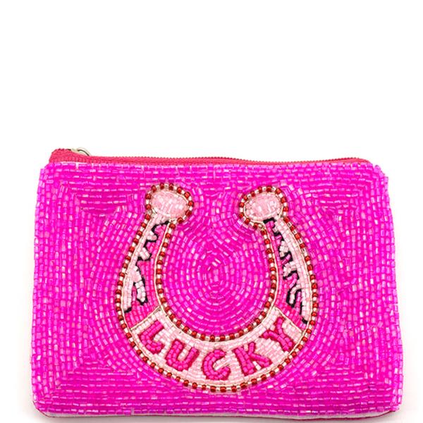 Seed Bead Lucky Horseshoe Icon Coin Purse Bag