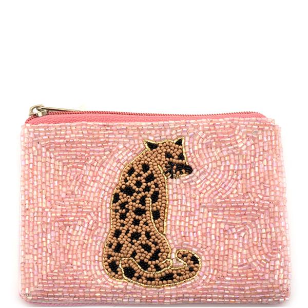 Seed Bead Leopard Cat Icon Coin Purse Bag