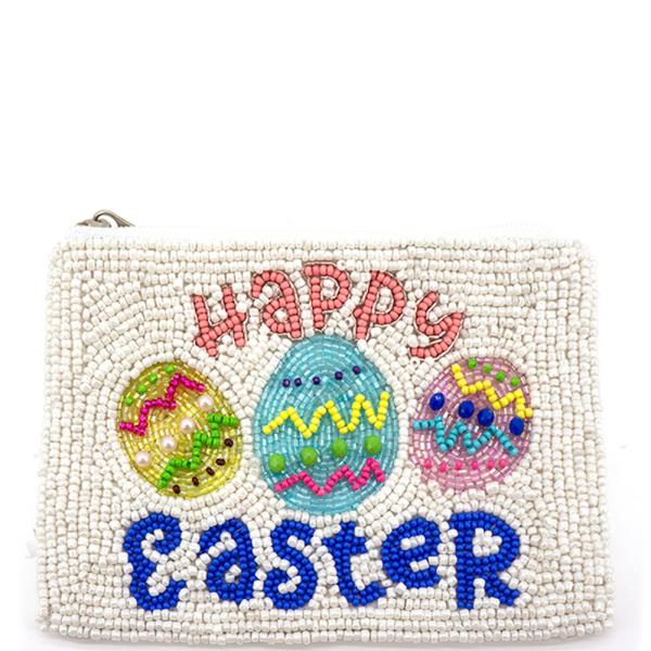 Seed Bead Happy Easter Eggs Coin Purse Bag