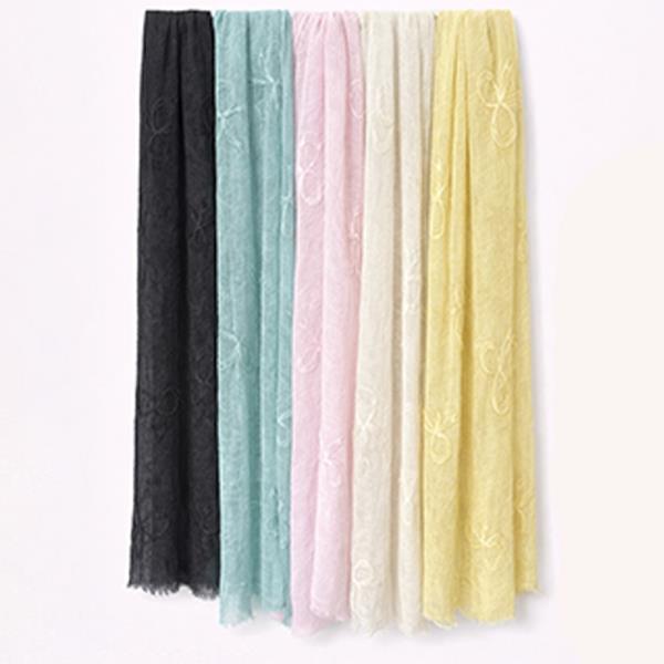 Embroidered Detail Lightweight Long Oblong Scarf