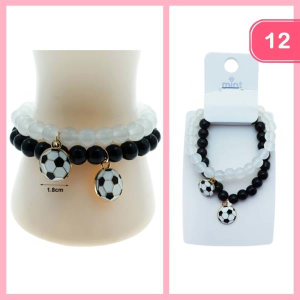 Soccer Ball Charm Beaded Bracelets (12 Units)