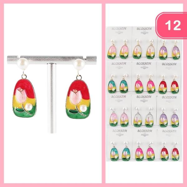 Flower Pearl Post Dangle Earring (12 Units)