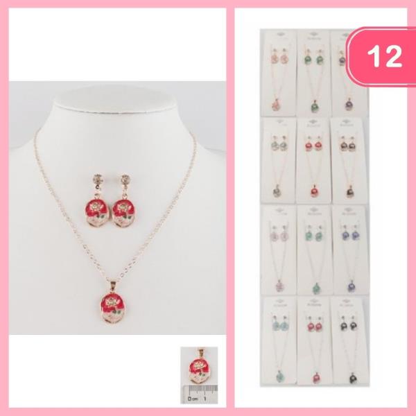 Butterfly Pendant Necklace Earring Set (12 Units)