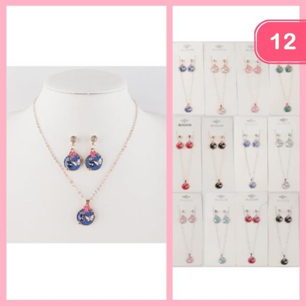 Butterfly Pendant Necklace Earring Set (12 Units)