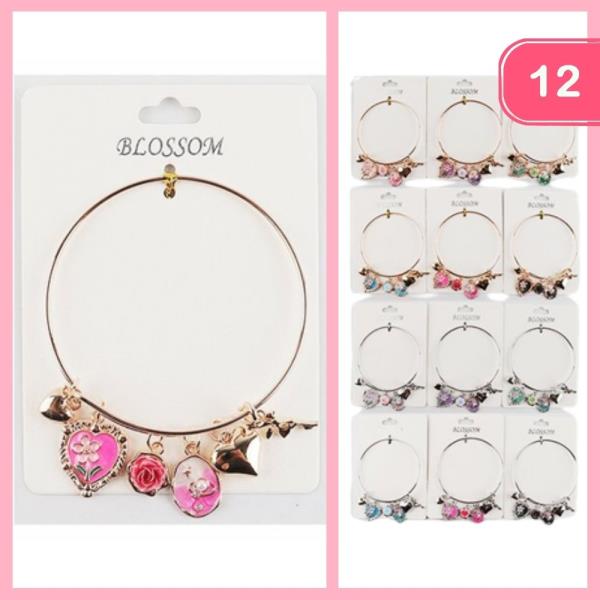 Heart Rose Charm Bracelet (12 Units)