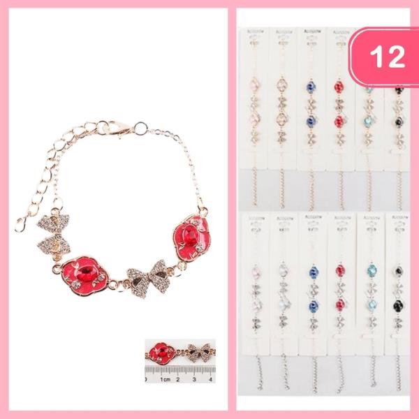 Rhinestone Bow Flower Bracelet (12 Units)