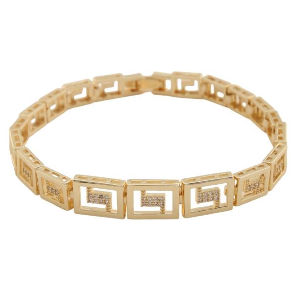 Brass CZ Stone Fold Over Clasp Link Bracelet